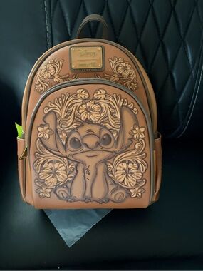 Loungefly Brown Disney Stitch Floral Embossed Mini Backpack